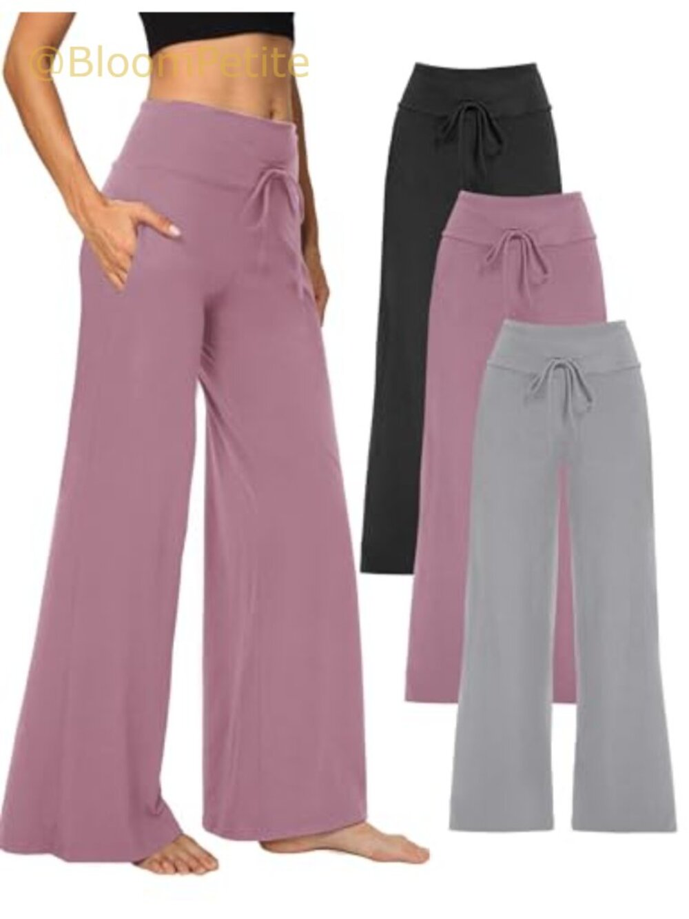 Wide Leg Yoga Lounge Pants High Waist Pockets 3 Pack